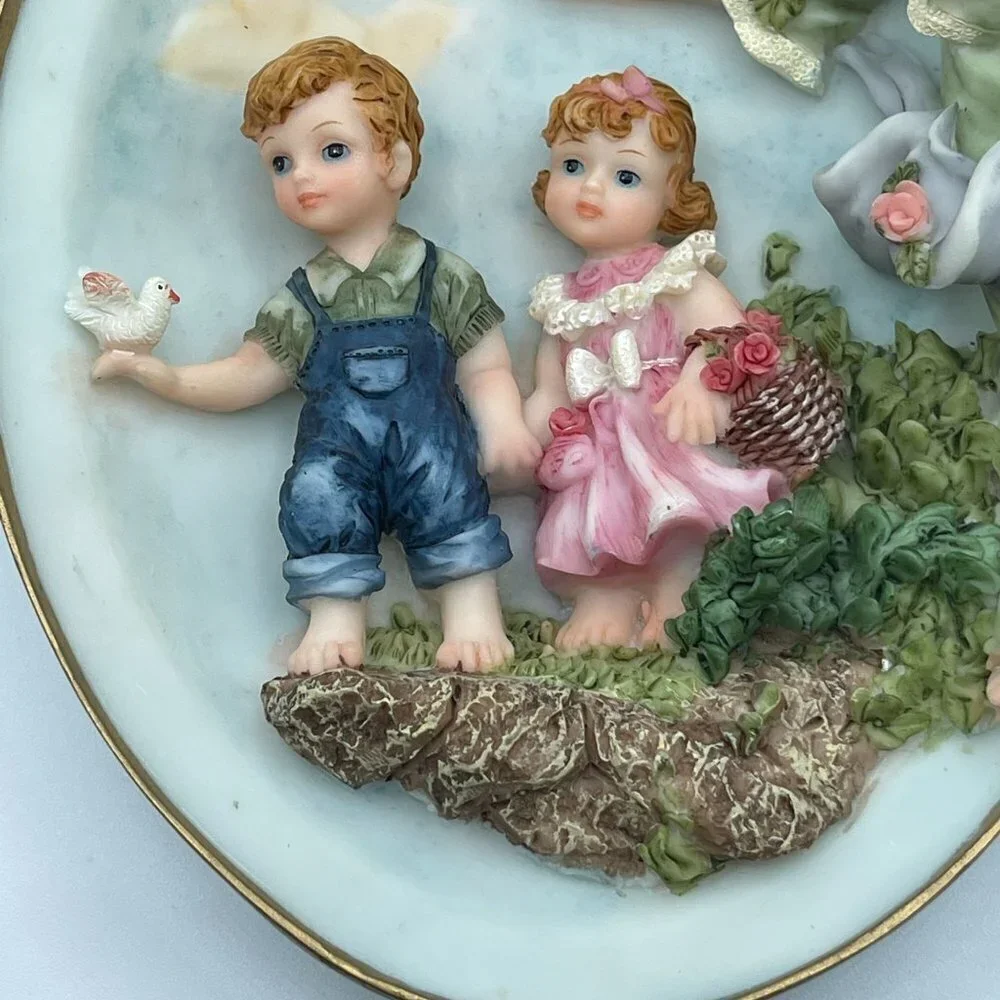3D Guardian Angel Decorative Glass Plate Blue, Pink and Green Multi-Color